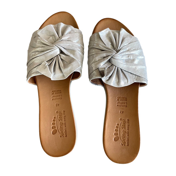 SPRING STEP Lavona Women Size 42/US 11.5 Silver Leather Slip-On Slide Sandal NEW - Picture 4 of 5